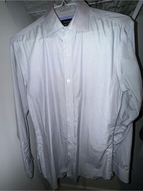 Esquire White Men's Dress Shirt with fine Gray Stripes